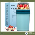 Portable Cereal & Yogurt Cup Set 600ml/270ml Breakfast Travel Bowl BPA-Free