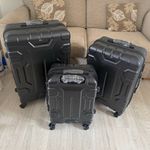 Campus USA 3-Piece Hard Plastic Luggage Set, Black Logo 4-Wheel Spinner