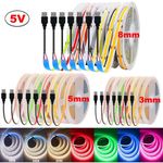 5V USB COB LED Strip 3/5/8mm Tape Light Bedroom Kitchen Under Cabinet Home Decor