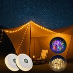 2 Pack 10M Retractable Camping Festoon String Lights USB Rechargeable Tent Fairy