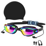 Anti Fog Swimming Goggles Swimming Cap Nose Clip and Ear Plugs Set for Adults TT
