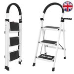 3 Step Foldable Heavy Duty Ladder Sturdy Steel for Household(White)