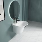 Durovin Bathroom Wash Basin Ceramic Wall Hung Large Semi Pedestal Sink 340x490mm
