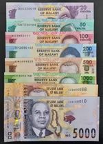 Malawi set 8 pcs 20+50+100+200+500+1000+2000+5000 kwacha  UNC random year