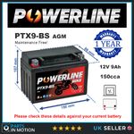 Replaces YTX9-BS Motorcycle Battery YTX9 AGM Motorbike Battery 12v 9Ah Brand NEW