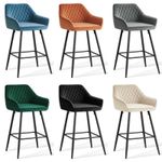 1/2 Pcs Breakfast Bar Stools Velvet with Arms Padded Seat for Kitchen Pub Cafe
