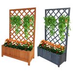 Large Rectangular Wooden Planter with Liner Lattice Trellis Flower Plant Pot Box