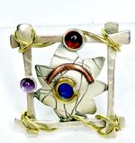 Signed Utopia Sterling Modernist Brooch by J. Sutter, Mixed Metals