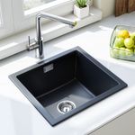 HOROW Single Bowl Black Granite Composite Kitchen Sink 45x40CM with Waste Kit