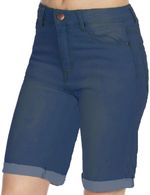 Womens New Stretch Denim Dark Blue High Rise Jean Shorts Turn Up Ladies