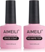 AIMEILI No Wipe Top Coat and Base Coat Set 2X10Ml Soak off UV LED Gel Nail Polis