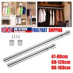 47-160cm Extendable Stainless Steel Wardrobe Rail Adjustable Hanging Rod UK