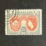 Nyasaland SG187 Fine Used 20/- Red And Black. Catalogue £48