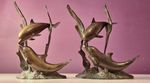 2 x Vintage 1970's Bronze Brass Oxidised Dolphin Sculpture Figurines Pair 1.6kg
