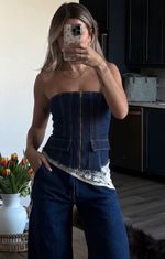 Topshop Womens Deconstructed Denim Corset In Indigo RRP £34