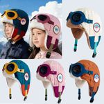 Kids Winter Warm Pilot Hat Aviator Cap with Goggles Ear Flaps Fleece Trapper Hat