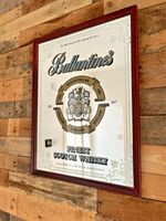 LARGE VINTAGE 60'S BALLANTINES FINEST SCOTCH WHISKY DUMBARTON PUB PICTURE MIRROR