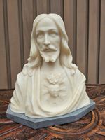 Vintage Alabaster & marble carved Bust Sacred heart Christ statue signed