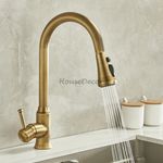 Antique Brass Single Lever Kitchen Swivel Sink Faucet Pull Out Basin Mixer Taps