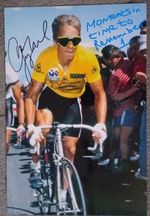 greg lemond in the tour de france moving closer to winning it signed 12x8 photo
