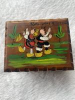 Small Vintage Wooden Hand Carved Trinket Box Holiday Souvenir with Lid