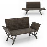 Patio Convertible Sofa for 2 Metal Frame Wicker Couch w/ Armrests Grey