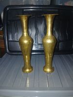 Pair Of Vintage Etched Brass Vases Ornamental Pretty