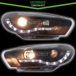 VW Scirocco 2008-2014 Projector LED DRL Devil Eye R8 Look Headlights Black Pair