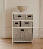 White Chest of Drawers Wooden Bathroom Hallway Storage 5 Basket AssembledTetbury