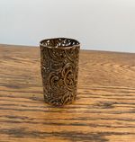 ANTIQUE BRASS FILIGREE ORMOLU PURFUME BOTLE HOLDER PIERCED CANNISTER