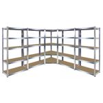 5 Bay Galvanised Corner Shelving/Racking Unit Garage & 5 Storage Racks 1500mm H