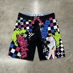 Rare Y2K Skin Industries Men’s Multicolor & Black Board Shorts Size 34