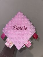 Personalised Taggy Comfort Blanket Baby Name Embroidered Sensory Newborn Gift
