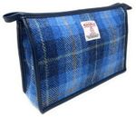 Harris Tweed Blue Tartan Toiletries Wash Bag