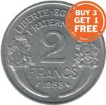 2 FRENCH FRANCS 1941 TO 1959 CHOICE OF DATE WITH MINT MARKS