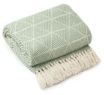 100% Cotton Throw Pistachio Green Luxury Fringe Tassel Sofa Bed Chair Blanket