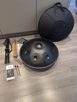 Black 22” D Minor Handpan Drum 10 Note Steel + Stand & Full Accessories – New