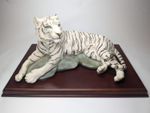 Large White Tiger Figurine Ornament Display Statue On Wooden Plinth