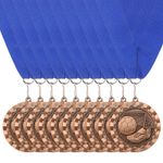 10 Pcs Football Event Gold Award Medals with Blue Neck Ribbons, Gold