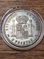 1898 Spain 5 Pesetas Silver Coin – Alfonso XIII – Madrid Mint – High Grade