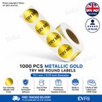 1000 Metallic Gold "TRY ME" Round Labels 19.1mm 0.75" Permanent Stickers TRY ME
