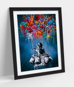 BANKSY BOY HOT AIR BALLOON HEART GRAFFITI -FRAMED WALL ART POSTER PRINT 4 SIZES