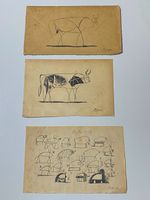 Pablo Picasso Drawing lot of 3 paper (Handmade) signed and stamped mixed media.