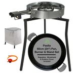 Paella Pan Set. 20 Servings (60cm, 24") Gas Burner & Tripod Stand Full Kit.