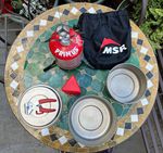 MSR Titan Titanium Cook Set, Pocket Rocket, gas cylinder and stand