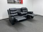 Lando Recliner Black Leather 3 Seater Sofa With Drinks Tray Table