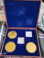 Gold-Colour 3 Coin Copy Set in Wooden Case w/ Certificate
