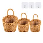 Set of 3 Woven Wall Baskets with Handles, Rustic Boho Storage Organizer