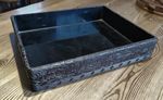 Vintage Black Lacquered Oriental Drinks, Snacks Tray Carved Sides 32 x 27cm