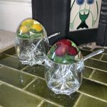 2 x 1960’s Strawberry Jam / Lemon Marmalade Lucite Preserve Pot with Lid & Spoon